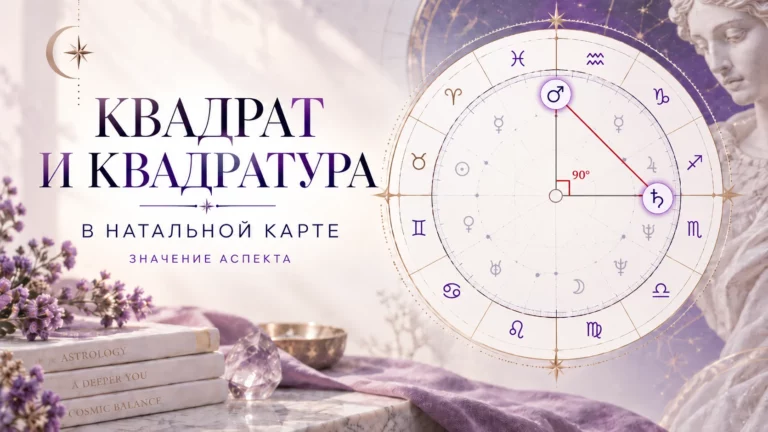 Квадрат в натальной карте: квадратура 90° между Марсом и Сатурном, обозначенная красной линией на астрологическом круге